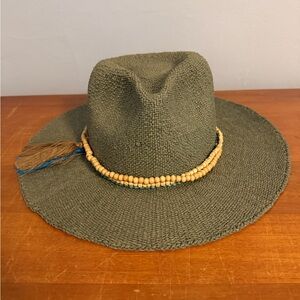 Scala Green and Tan Sun Hat with Beaded Band